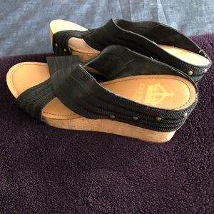 Crown vintage size 12 women’s black wedge sandals